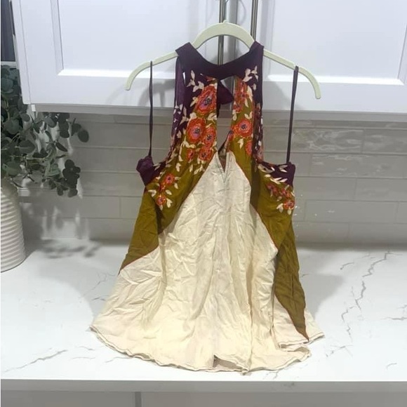 Free people tunic top cream purple xs extra small flowy floral - Picture 2 of 4